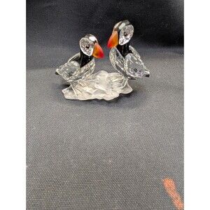 Swarovski Crystal Puffins Figurine Pair w Inner & Outer Box Austria Birds